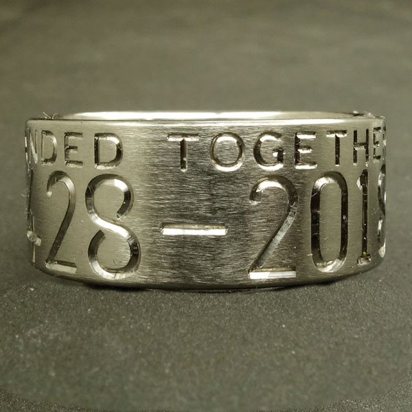 Custom duck band with two lines of engraving