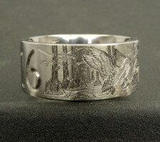 Mallard ducks in cypress trees on a single line duck band