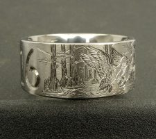 Mallard ducks in cypress trees on a single line duck band