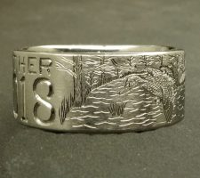 A committed pair of locked up mallards in a forest lake on a 2 line duck band