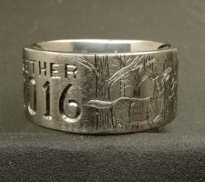 Deer in the forest, Duck and Bass in a cattail lake setting on a 14mm 2 line titanium duck band