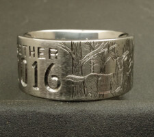 Deer in the forest, Duck and Bass in a cattail lake setting on a 14mm 2 line titanium duck band