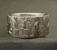 Deer in the forest, Duck and Bass in a cattail lake setting on a 14mm 2 line titanium duck band