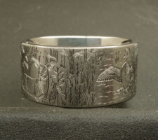 Deer in the forest, Duck and Bass in a cattail lake setting on a 14mm 2 line titanium duck band