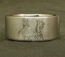 Client’s dog image becomes Labrador duck band wedding ring