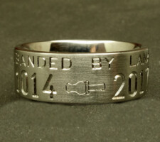 2 line titanium duck band with duck call dash and pair of nuzzling mallard heads