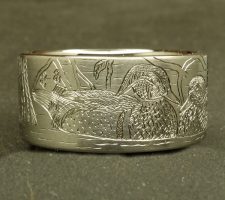 10mm titanium ring with a pair of wood ducks and cypress trees