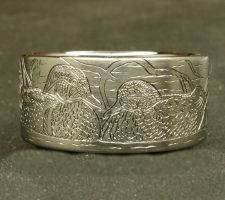 10mm titanium ring with a pair of wood ducks and cypress trees