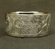 10mm titanium ring with a pair of wood ducks and cypress trees