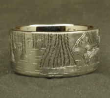10mm titanium ring with a pair of wood ducks and cypress trees