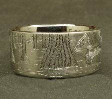 10mm titanium ring with a pair of wood ducks and cypress trees