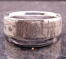 Precious metal white gold duck band with dog ring