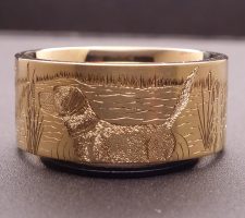 Precious metal yellow gold duck band with dog ring