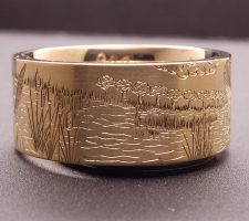 Precious metal yellow gold duck band with dog ring